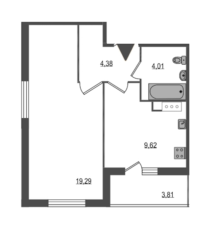 Однокомнатная квартира в Аквилон-Инвест: площадь 39.21 м2 , этаж: 3 – купить в Санкт-Петербурге